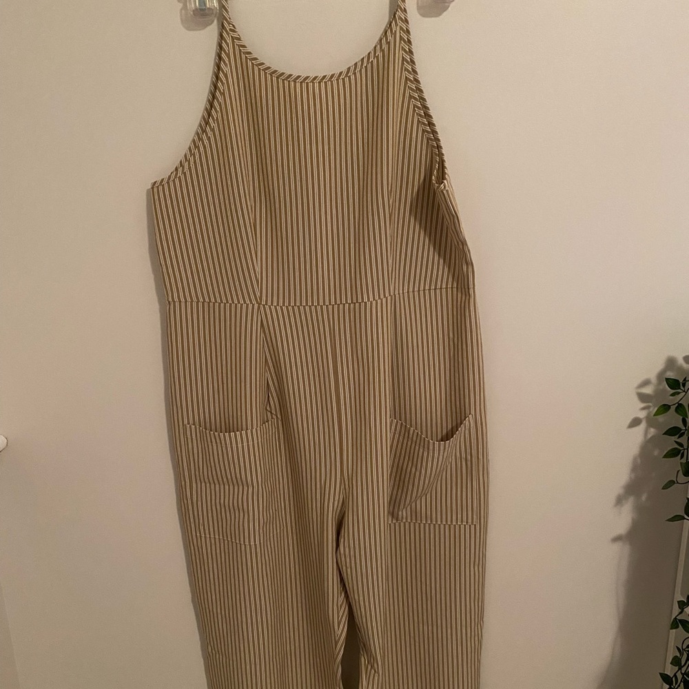 Roolee Tan Pinstriped Jumpsuit